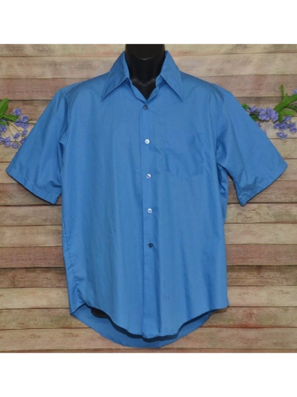 VTG Montgomery Ward Mens 16.5 Blue Non Iron Short Sleeve Dress Shirt Career